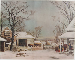 vintage calendar art with cottages, cabins, etc. circa 1930s-1940s